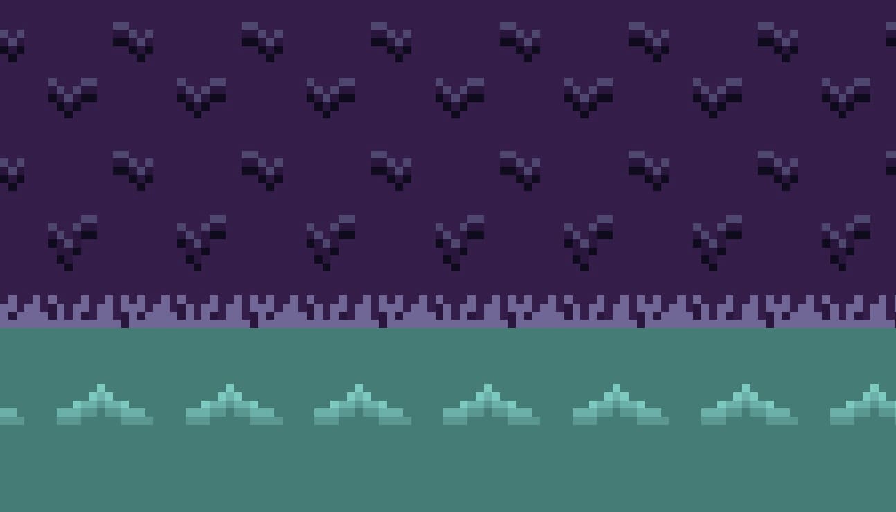 A pixel representation of the boundary between grass and water.