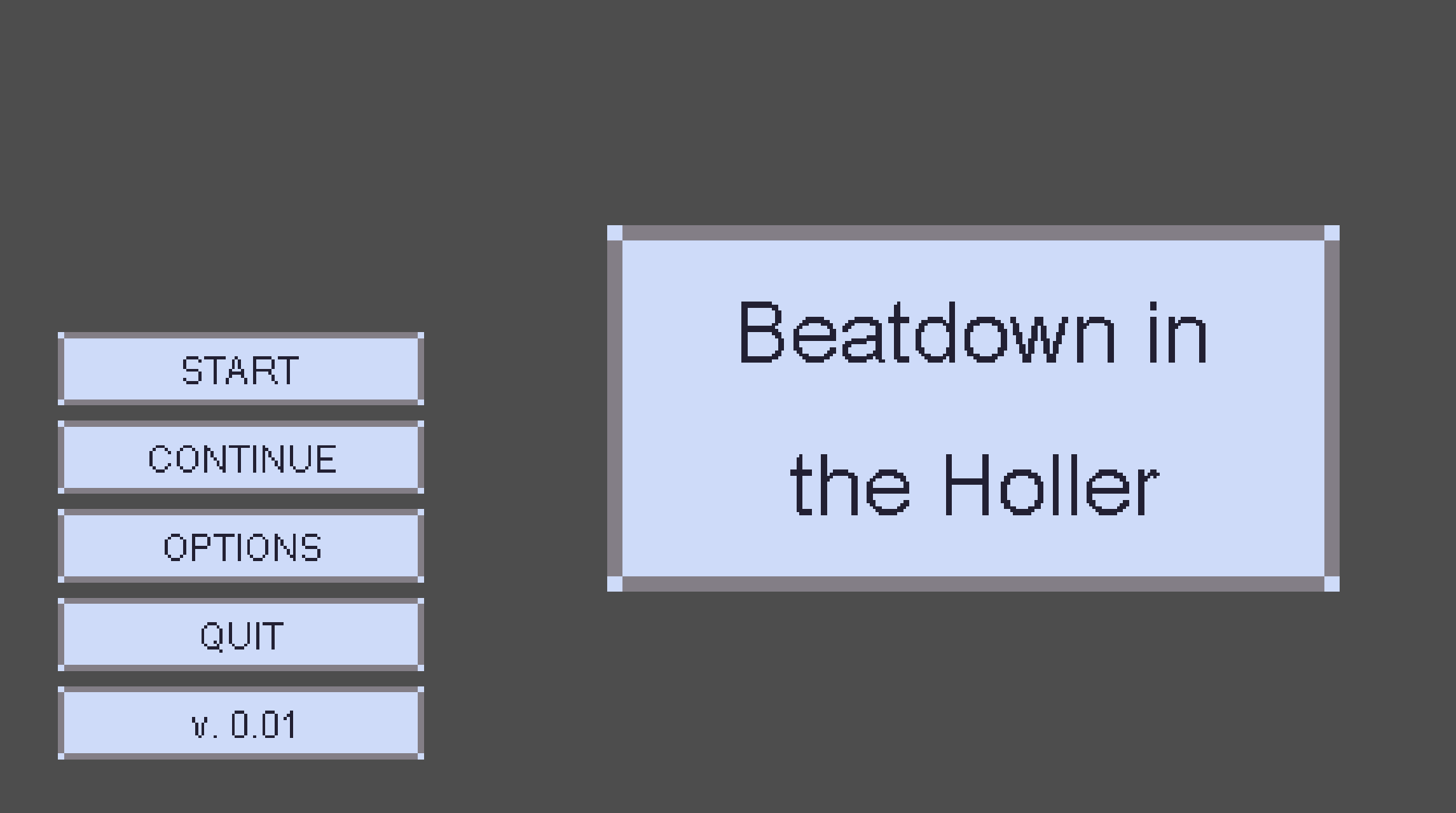 The menu screen for Beatdown in the Holler.